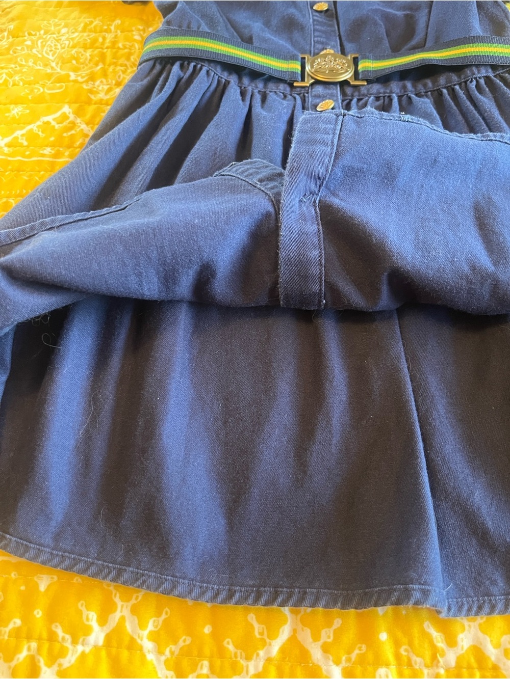 Polo by Ralph Lauren Navy Blue Button-Front Shirt Dress with Striped Belt - Picture 4 of 5